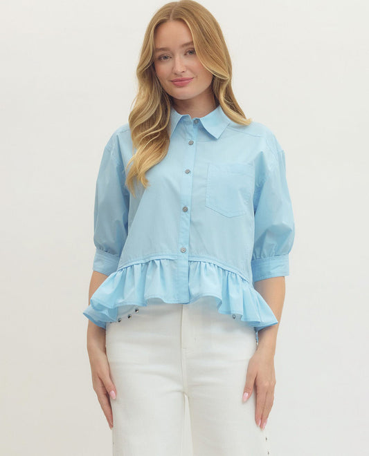 Chambray Ruffled Hem Shirt