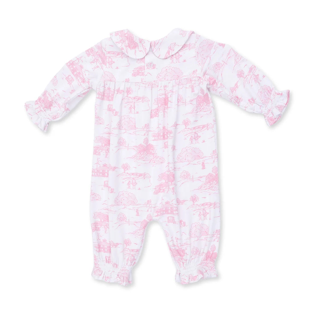 Golf Toile Pink Smocked Long Sleeve Romper