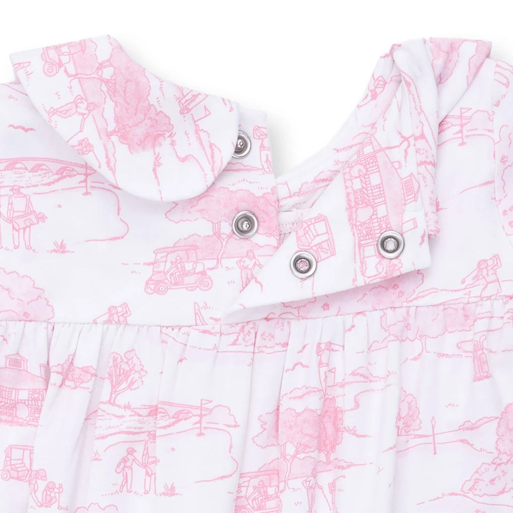 Golf Toile Pink Smocked Long Sleeve Romper