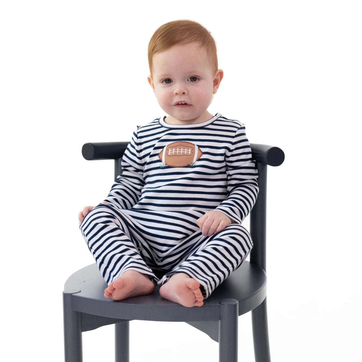 Football Navy Long Sleeve Snap Shoulder Romper