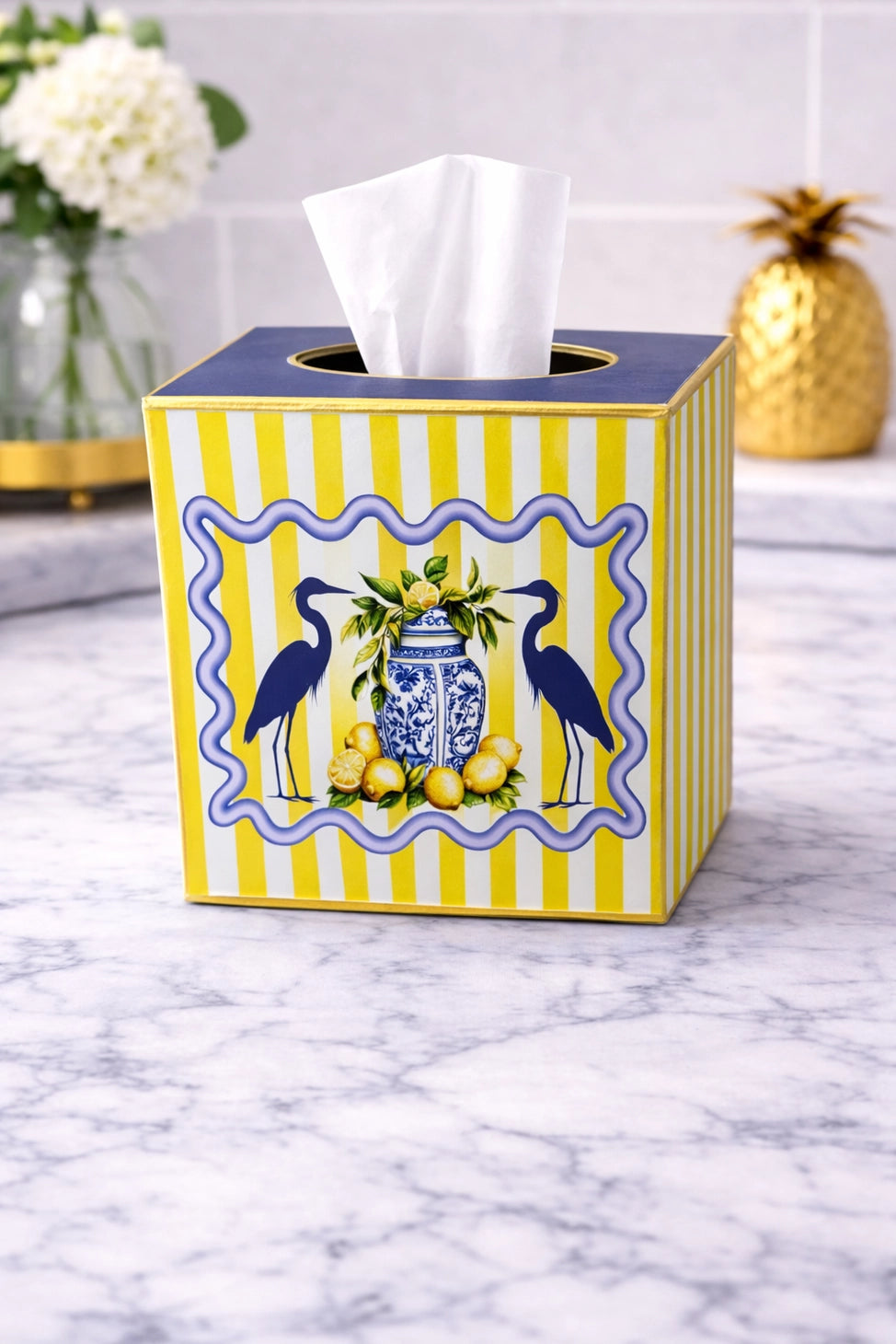 Paper Mache Tissue Box Cover         Vase w/Lemons and 2 Herons