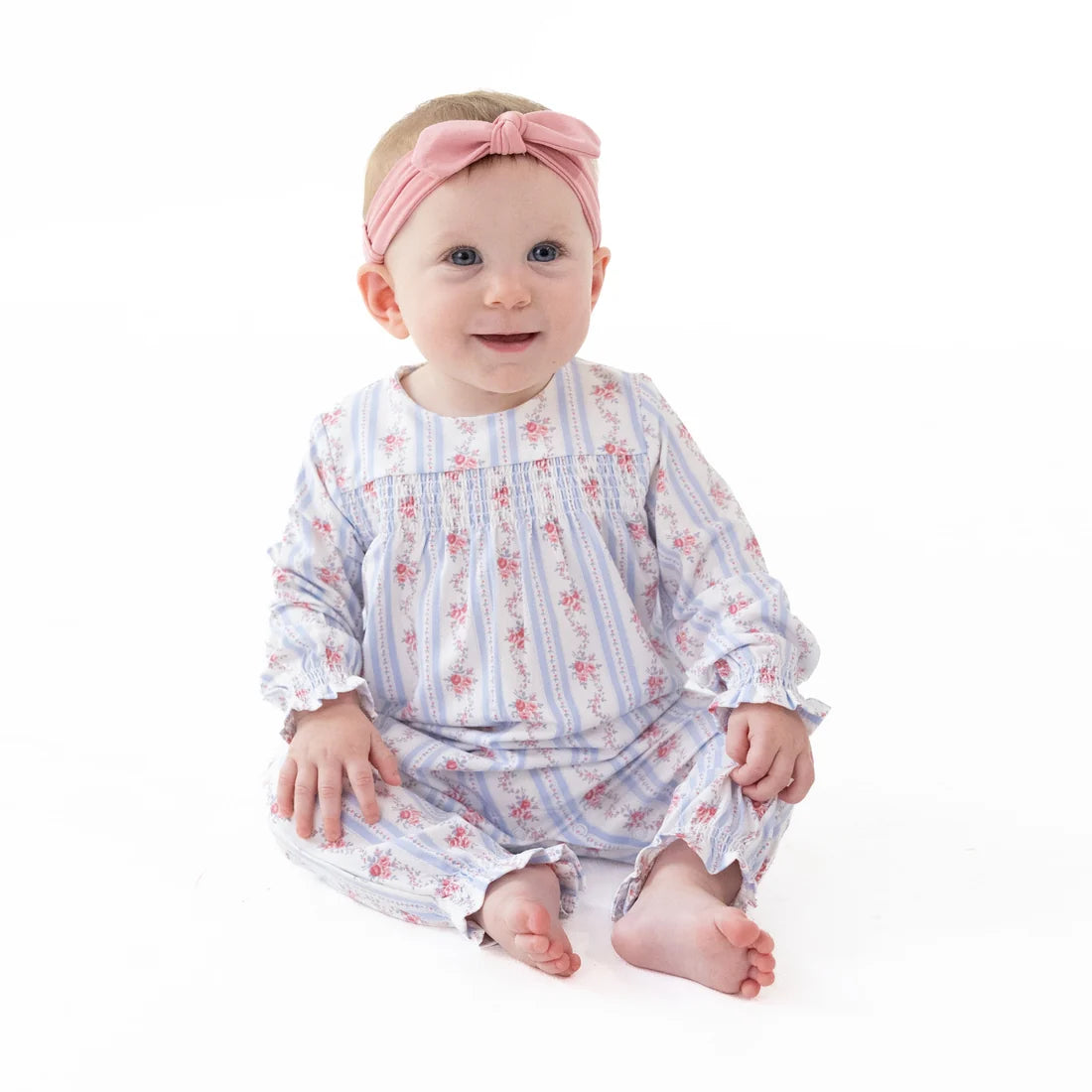 Anna Floral Stripe Smocked Long Sleeve Romper