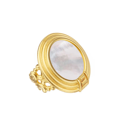 Susan Shaw Gold Round Ring w/ Mother of Pearl 9961W