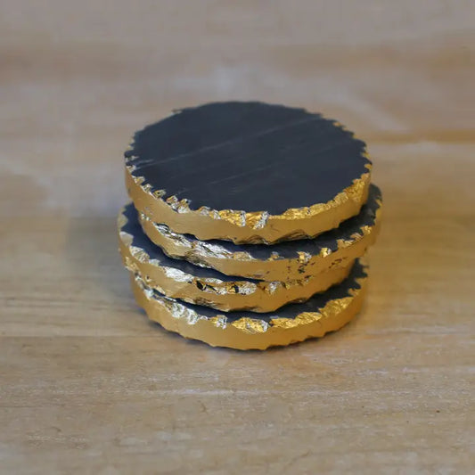 Vieste Marble Coasters Black/Gold 4x4 Set of 4