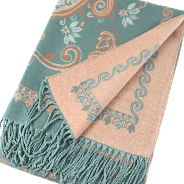 Green Artisan Vine Reversible Scarf