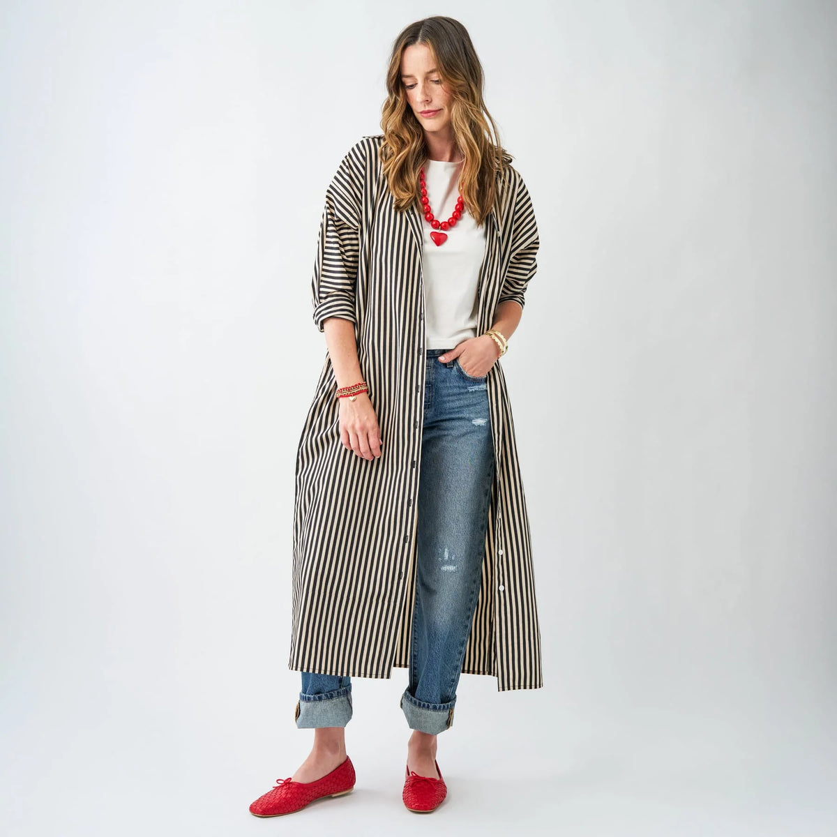 Colette Shirtdress in Black and Cream Stripe