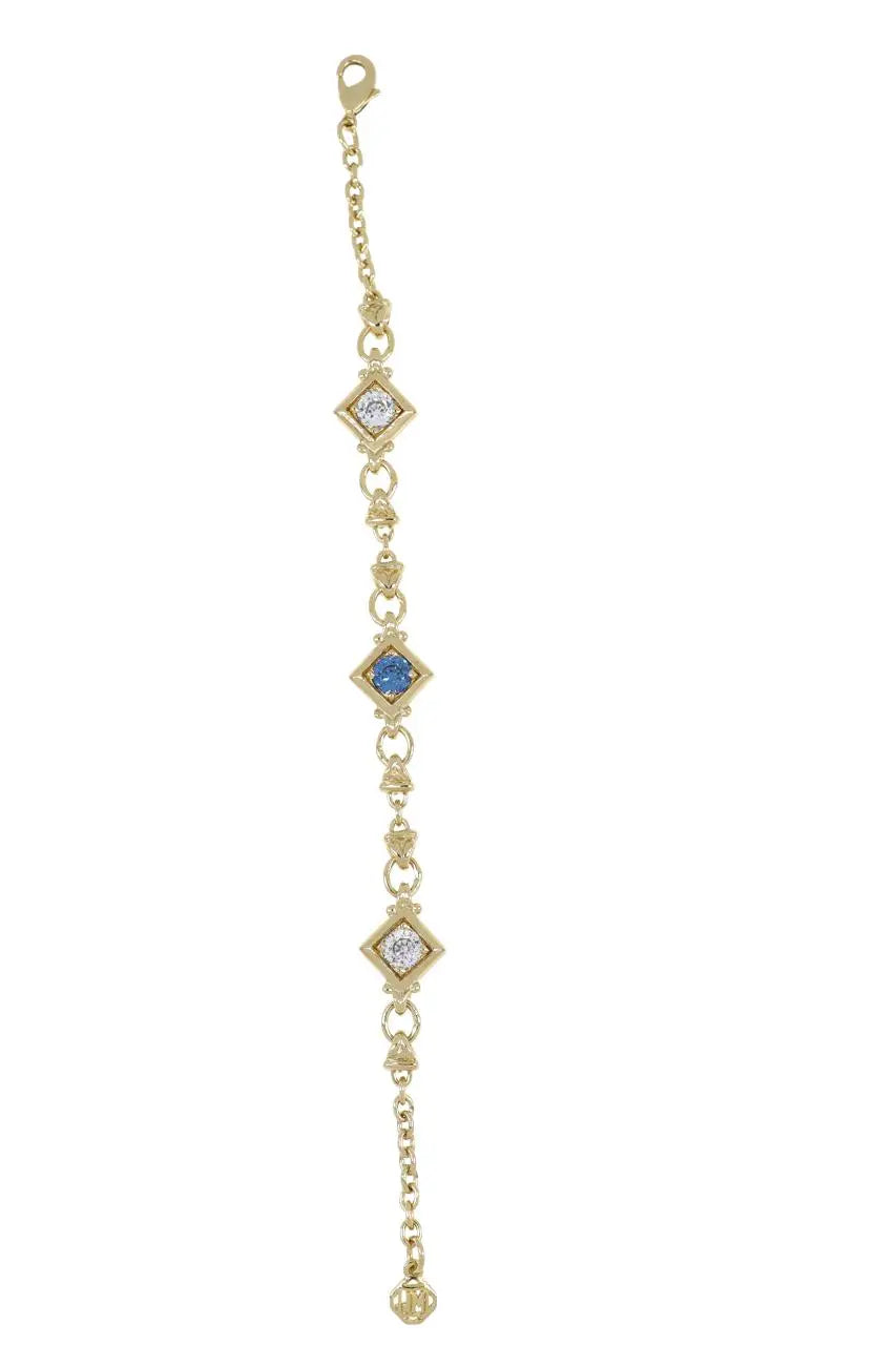 Gilded Collection 3 Stone Diamond Shapes Bracelet 7" Sapphire