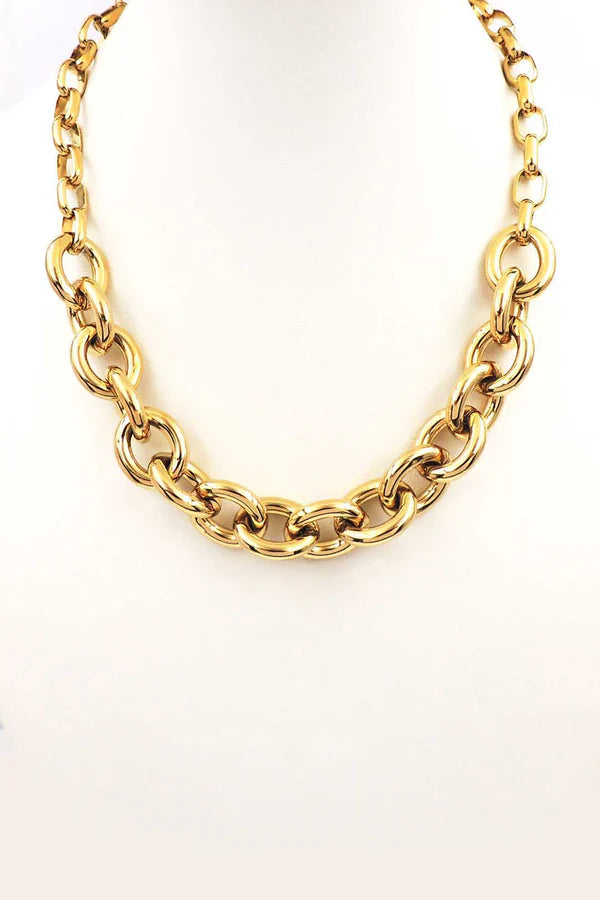 Stainless Steel Chunky Gold Chain 16"-18" Necklace