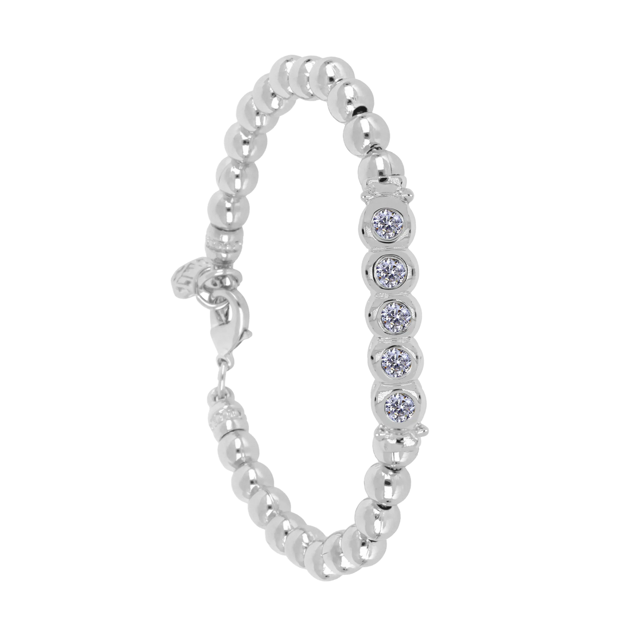 Beaded Collection 5 Stone Bracelet 7.25" Rhodium