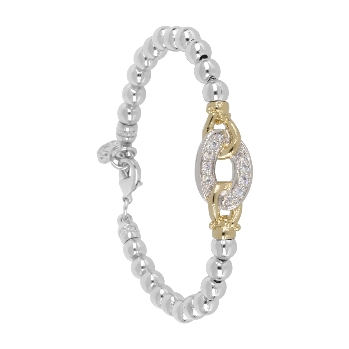 Beaded Collection CZ Oval Bracelet Rhodium 6.25"