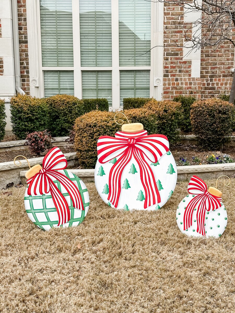 Set of 2 Red, White and Green Yard Ornaments