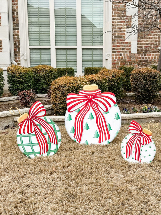 Set of 2 Red, White and Green Yard Ornaments