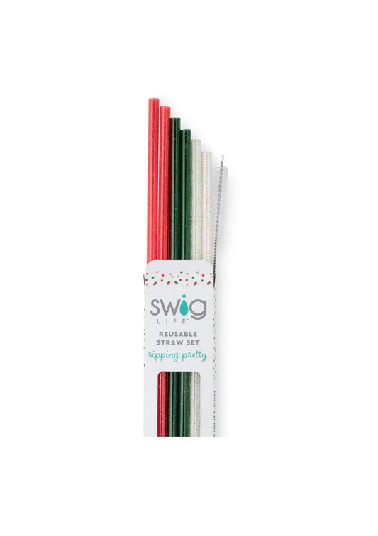 Christmas Glitter Reusable Straw Set