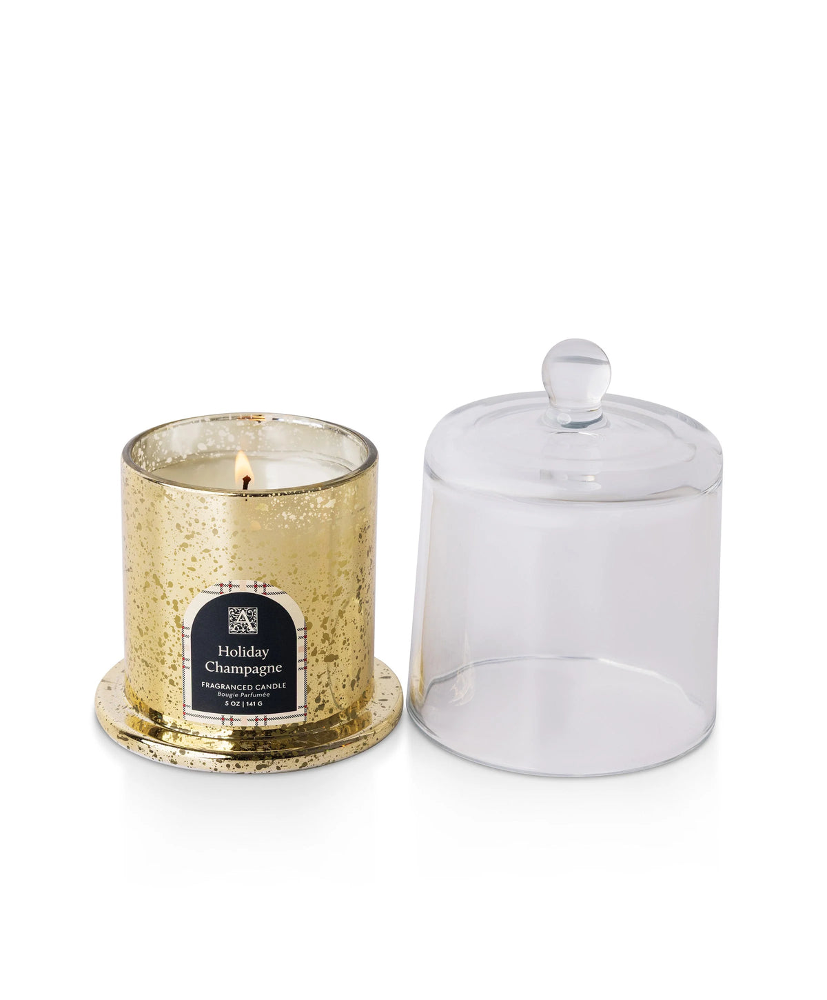 Holiday Champagne Plaid Cloche Glass Candle