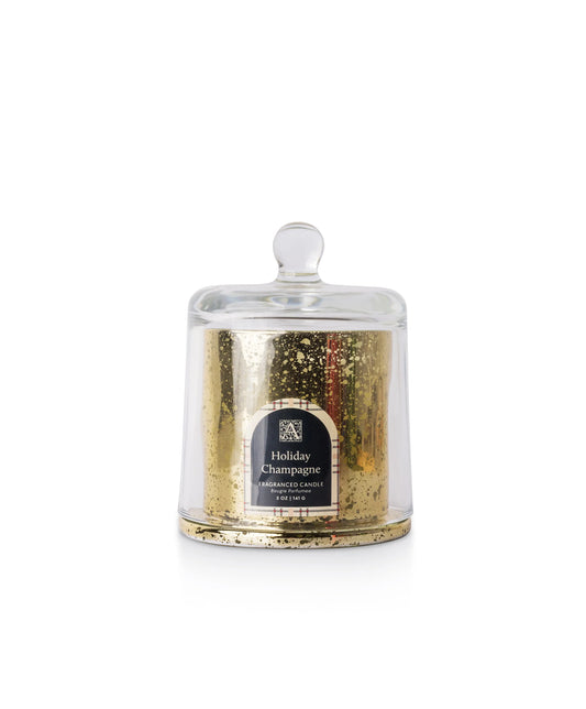 Holiday Champagne Plaid Cloche Glass Candle