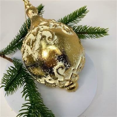 Metallic Ornate Finial Ornament - Gold/Cream 7"