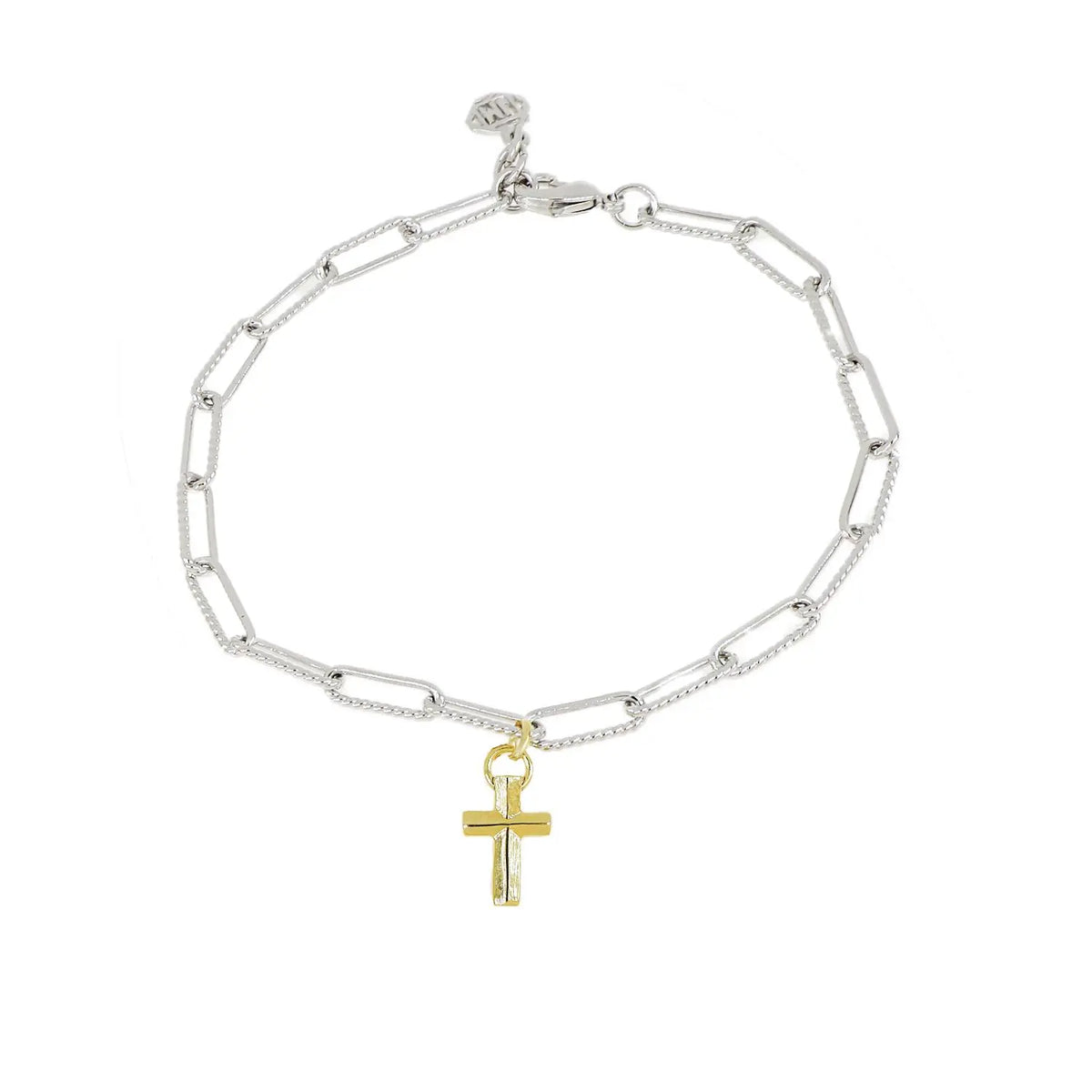 Cross Charm Bracelet Rhodium with Gold Charm