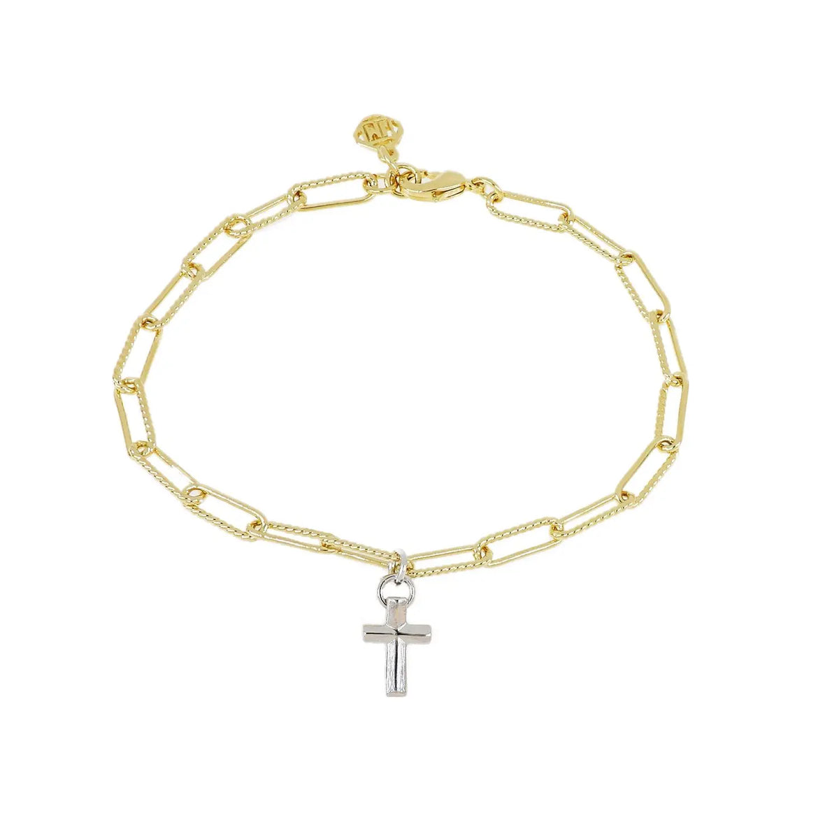 Cross Charm Bracelet Gold with Rhodium Charm