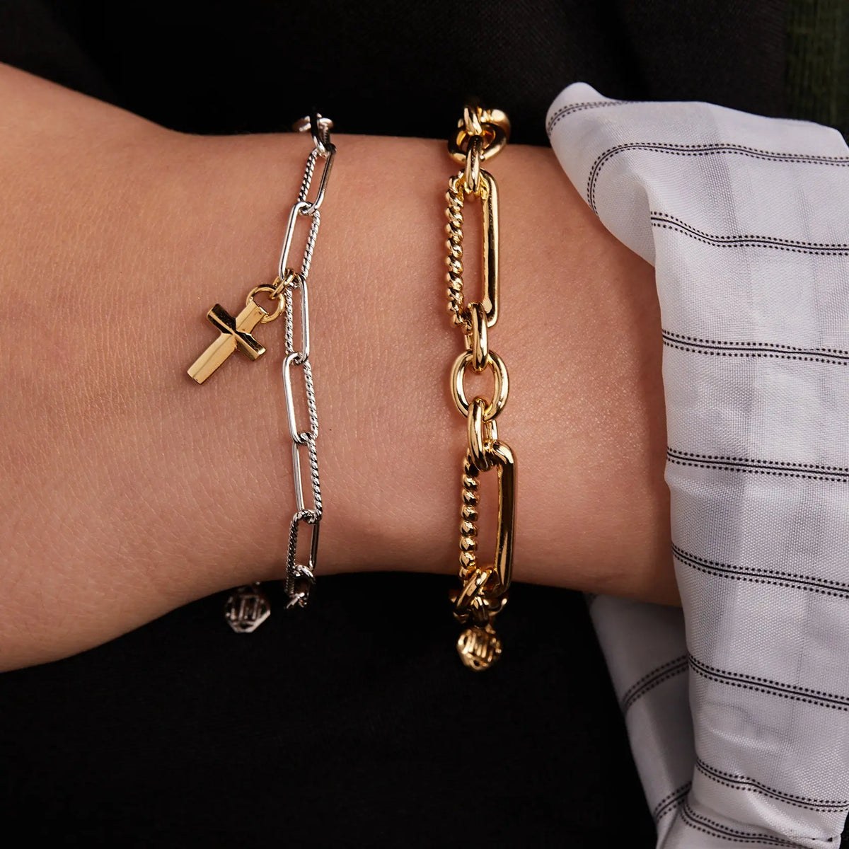 Cross Charm Bracelet Rhodium with Gold Charm