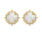 Dotted Cross White  Gold Earrings