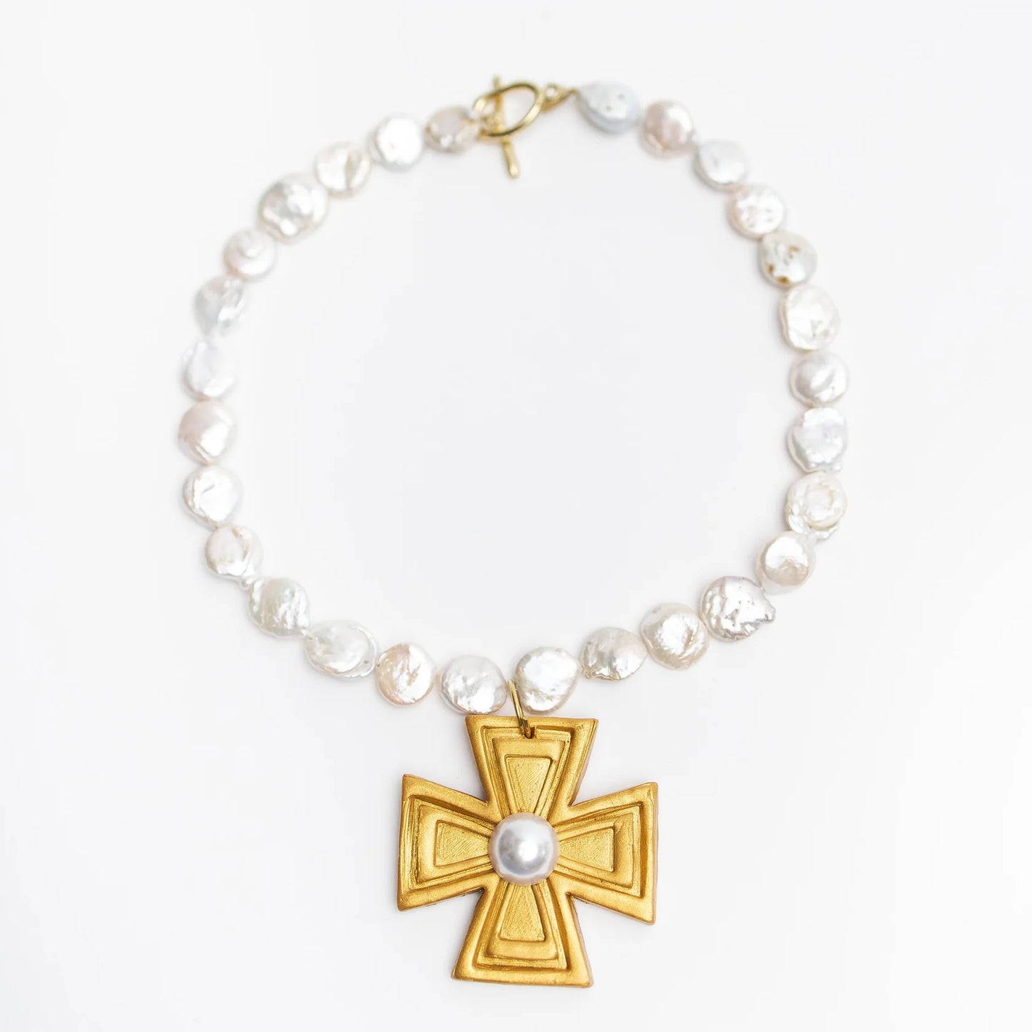 Mother of Pearl with Pearl Anna Cross Necklace