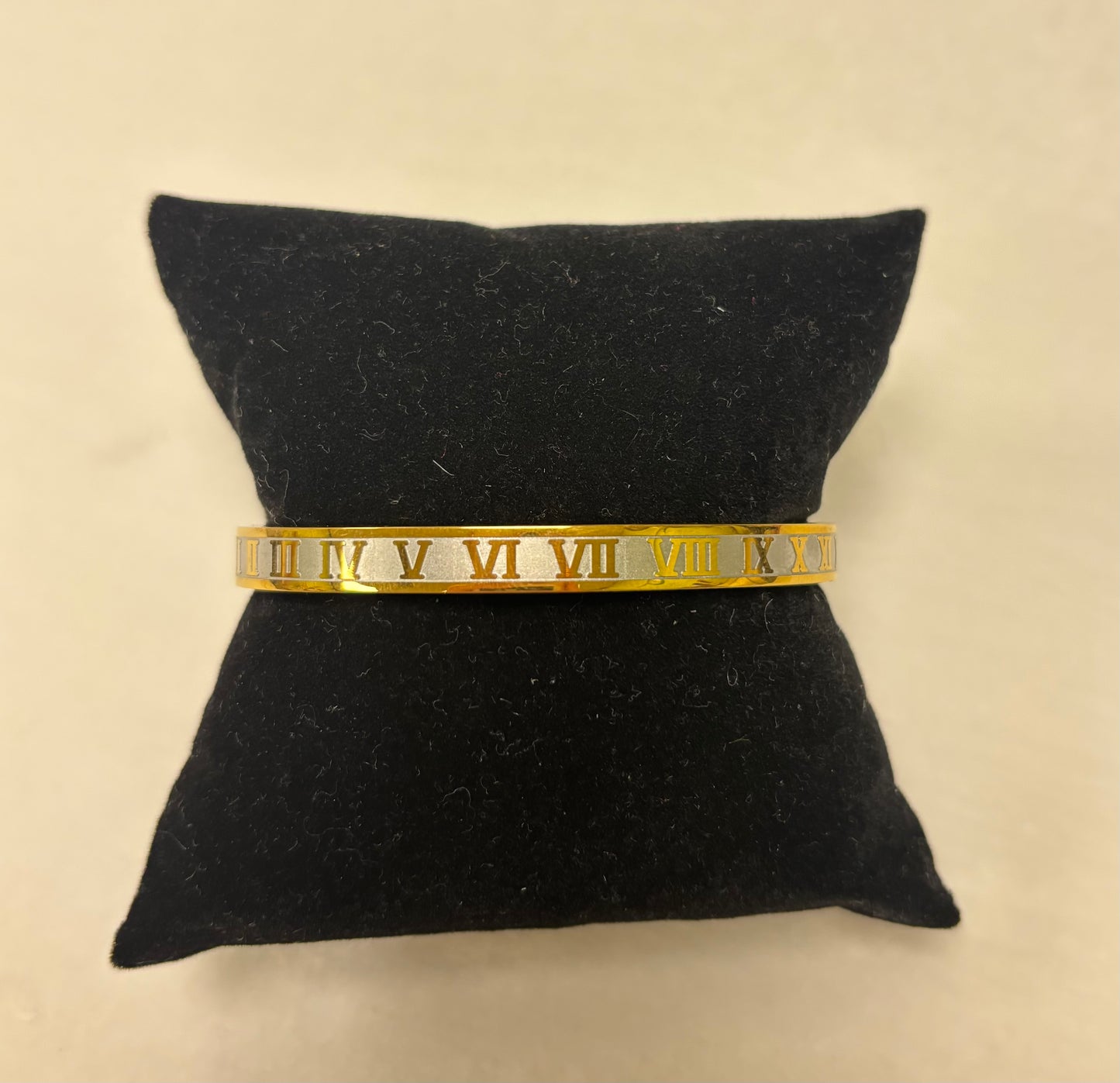 14K Gold Plated Roman Numeral Bangle Bracelet