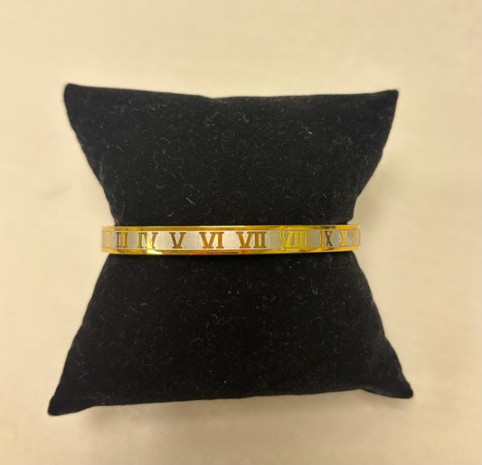 14K Gold Plated Roman Numeral Bangle Bracelet