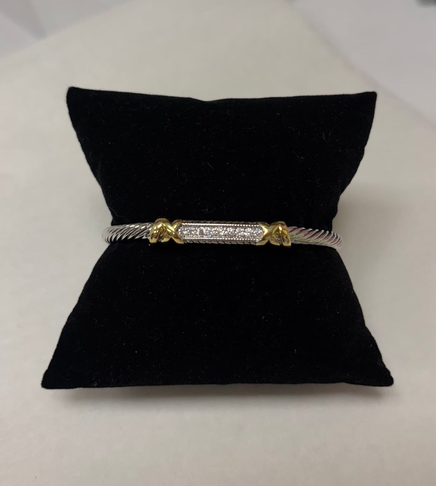 Two-tone Rhodium Corded Bracelet with Rhinestones