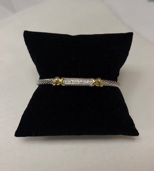 Two-tone Rhodium Corded Bracelet with Rhinestones