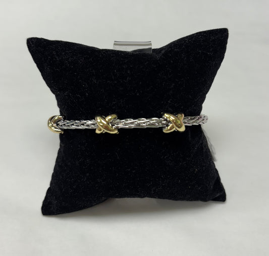 Two-tone Rhodium Braided Bracelet with X Design Accents