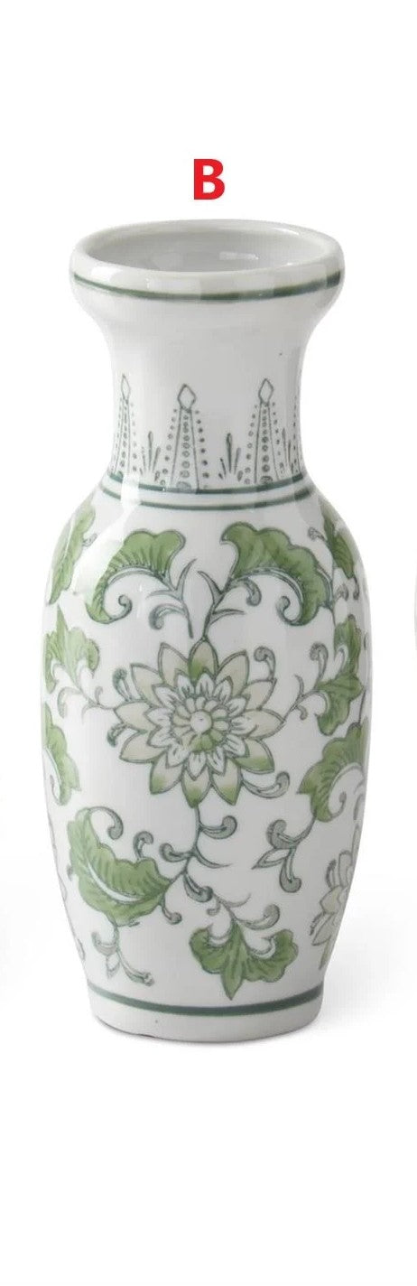 Green & White Chinoiserie Bud Vase