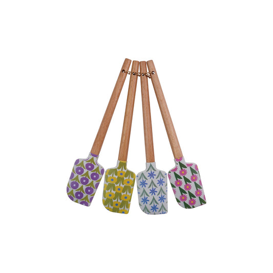 Silicone and Wood Spatula W/ Flower Pattern
