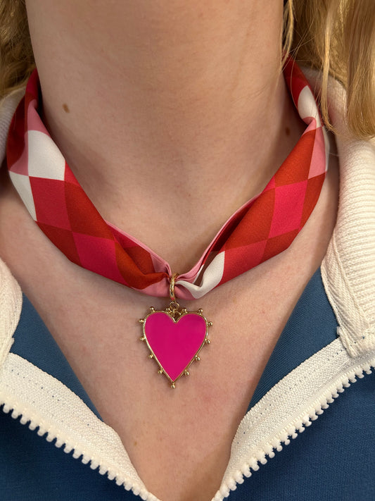 Red and Pink Scarf with Pink Heart Charm