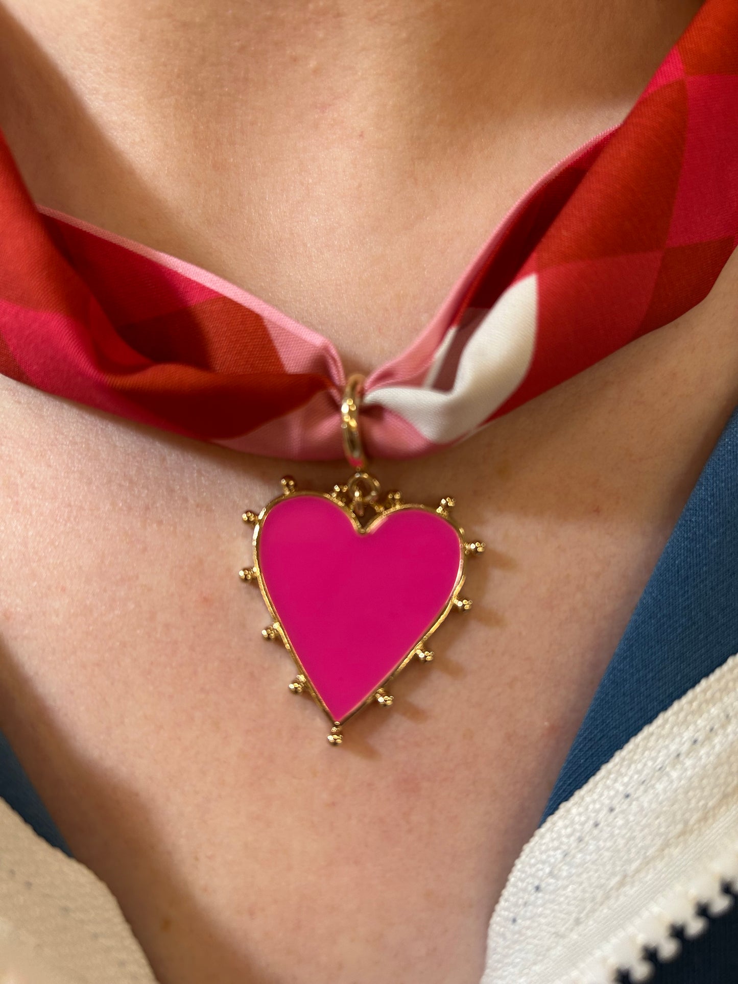 Red and Pink Scarf with Pink Heart Charm