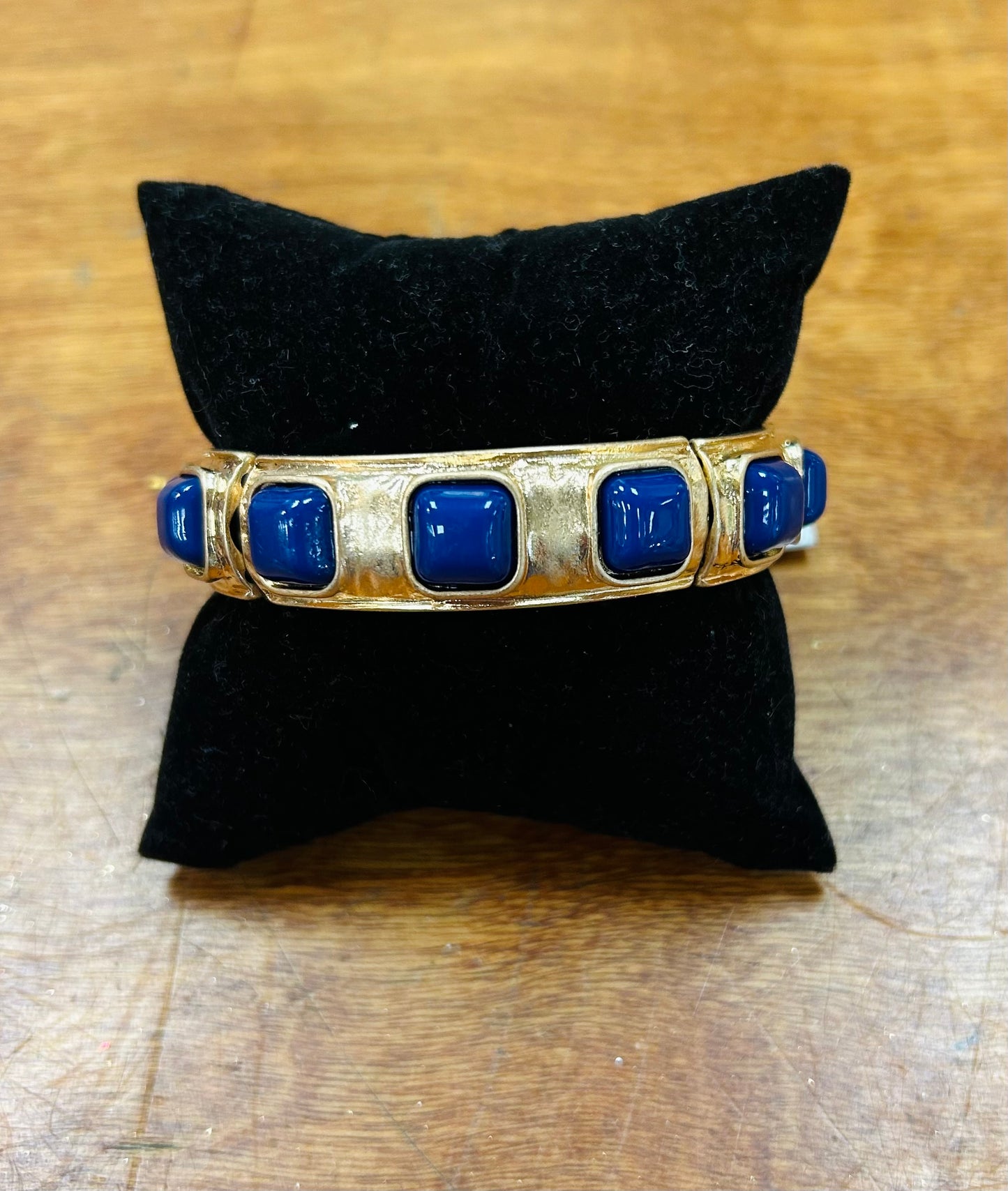 Gold Stretch Bracelet with Blue Stones