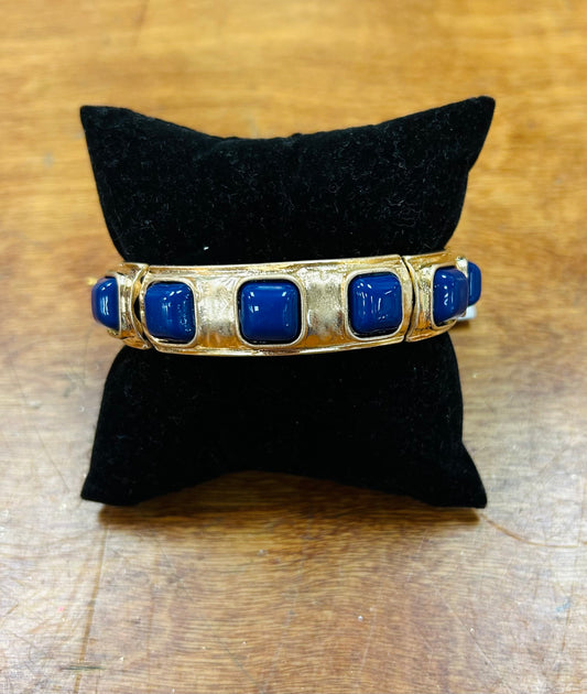 Gold Stretch Bracelet with Blue Stones