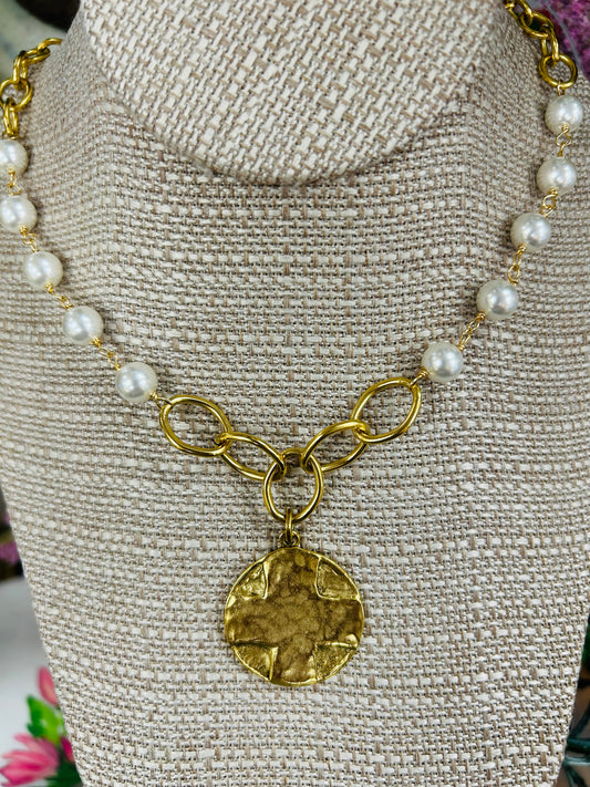 Lord's Prayer Gold and Pearl Necklace
