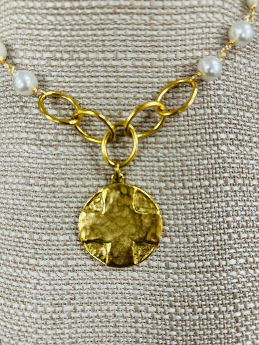 Lord's Prayer Gold and Pearl Necklace