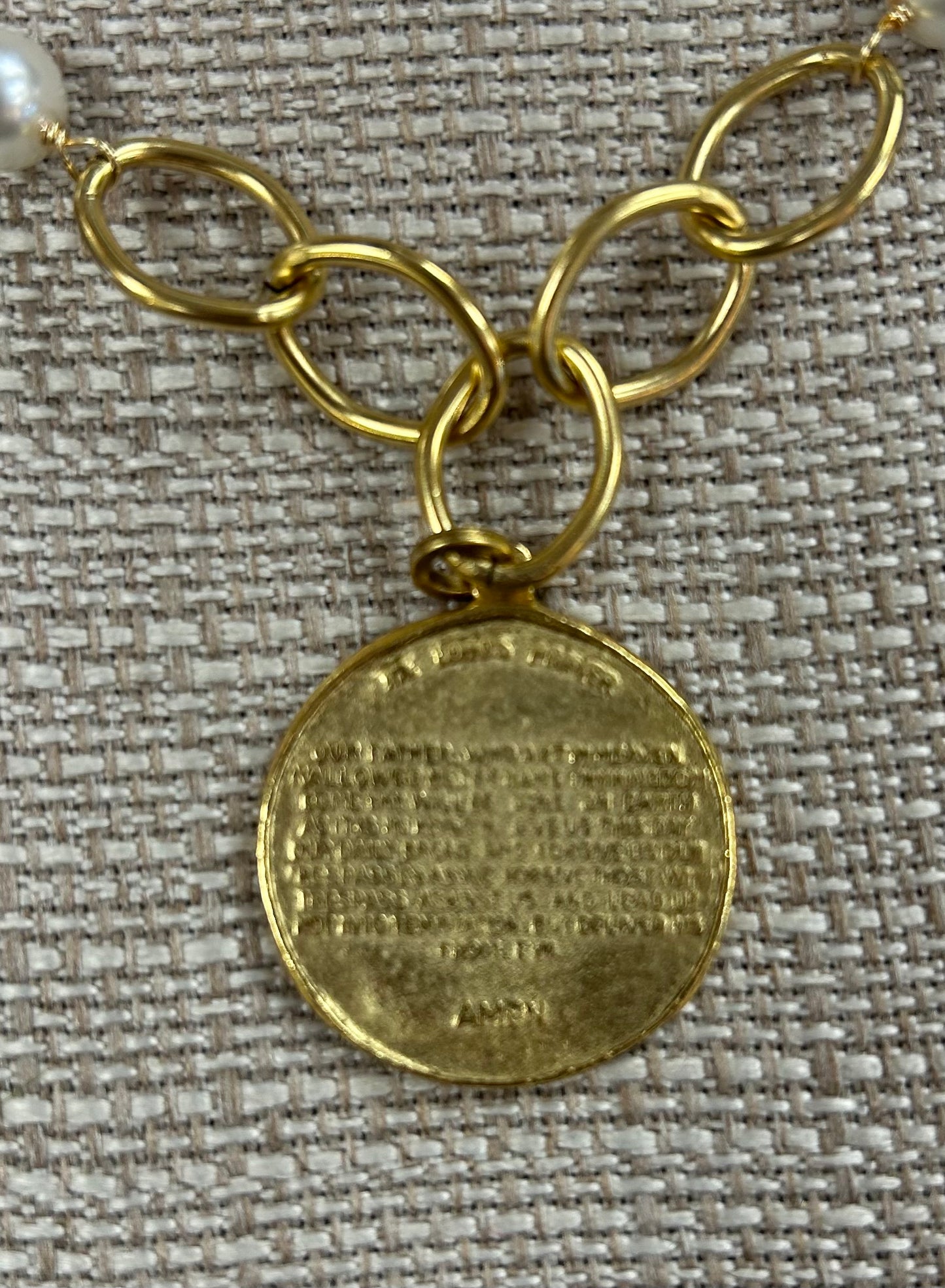 Lord's Prayer Gold and Pearl Necklace