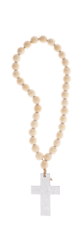 Wood beaded loop with Cross charm