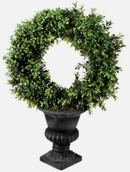 21" Plastic Boxwood Wreath Urn