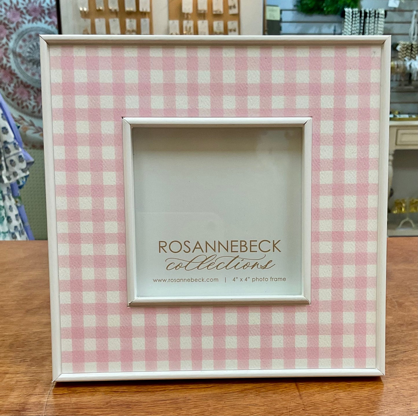 Handpainted 4x4 Frame  White w/Pink Gingham