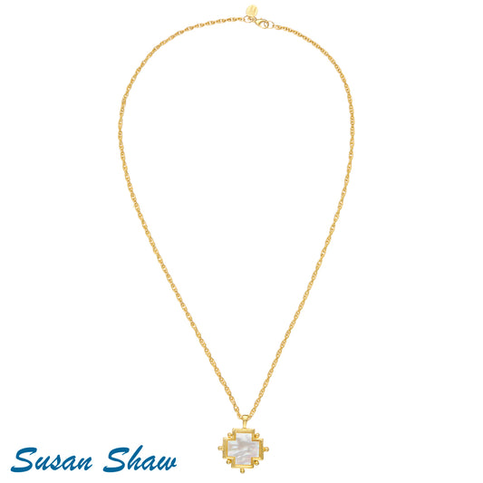 Susan Shaw Long Gold Necklace with Mother of Pearl Cross Pendant 3874LG