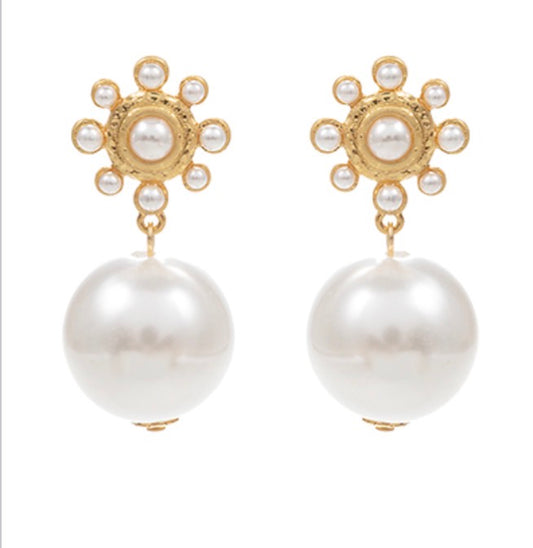 Studded Pearl Flower and Ball Earrings