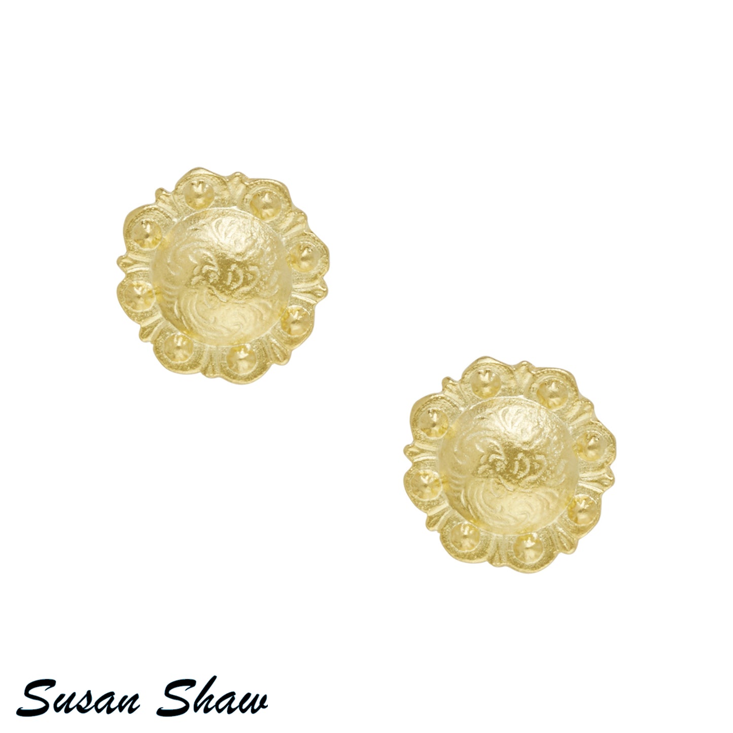 Susan Shaw Gold Concho Stud Earrings