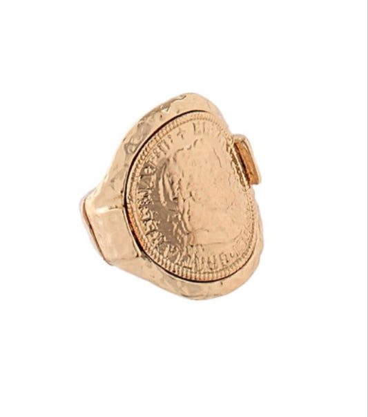 Curved Gold Coin Ring