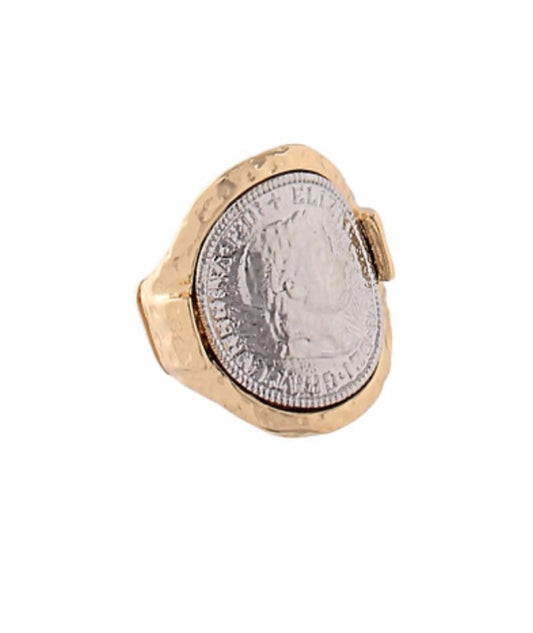Curved Gold & Silver Coin Ring