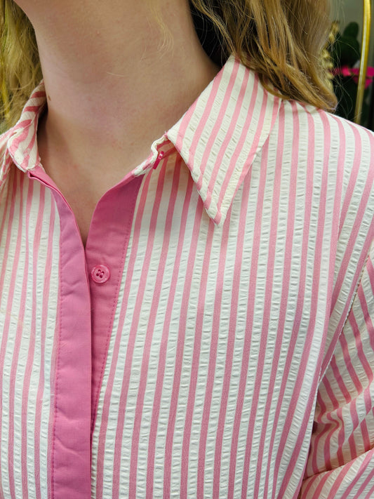 Pink Striped Seersucker  Maxi Dress