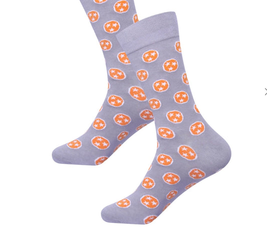 Gray and Orange Tri- Star Socks