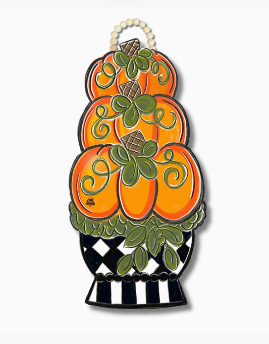Black & White Pumpkin Topiary Door Hanger